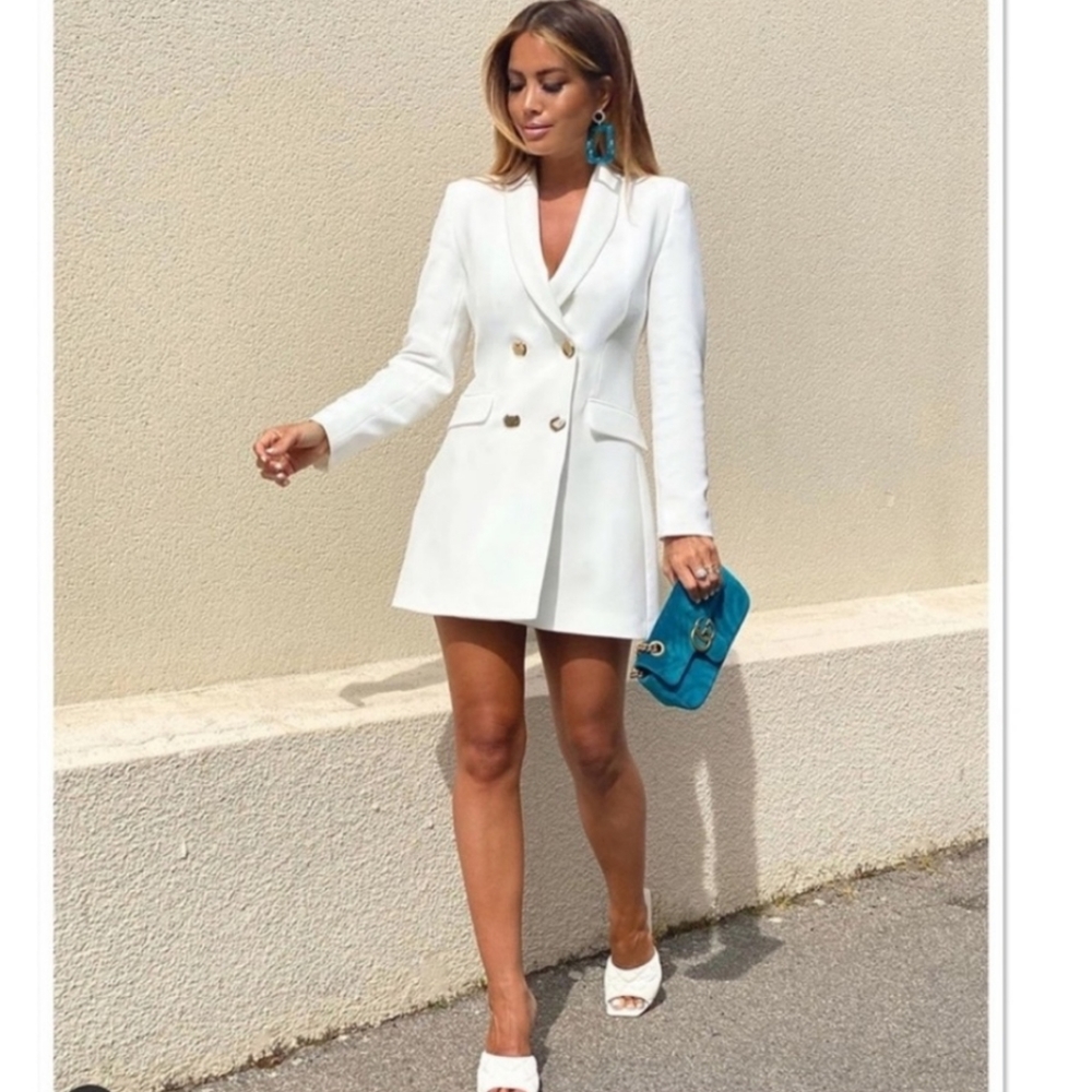 Zara  double breasted long blazer dress white Size M